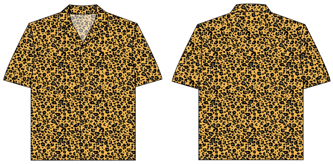 Digitale mock-up van een panterprint blouse, voor- en achterkant